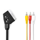 CVGL31130BK20 Scart-kabel | scart male | 3x rca male | vernikkeld | schakelbaar | 480p | 2.00 m | rond | pvc | zwa