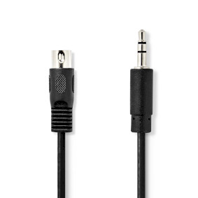 CAGL20100BK10 Din-audiokabel | din 5-pins male | 3,5 mm male | vernikkeld | 1.00 m | rond | pvc | zwart | label