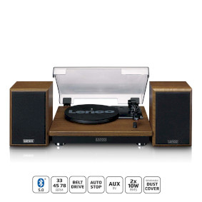 LS-100WD Platenspeler met bluetooth-ontvangst en twee houten speakers