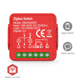 ZBWS20RD Smartlife schakelaar | zigbee 3.0 | 2x100 w | kroonsteen | app beschikbaar voor: android™ / io