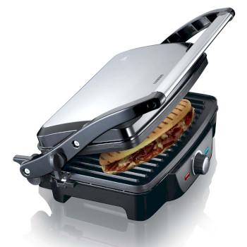 16240108 Panini / tafelgrill 1600w zwart / roestvrijstalen bovenbehuizing Product foto