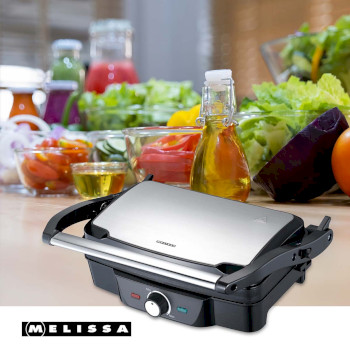 16240108 Panini / tafelgrill 1600w zwart / roestvrijstalen bovenbehuizing Product foto