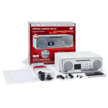 22-248-00 Dabman i450 cd multifunctionele stereo radio dab+ / fm / internet / bluetooth wit-zilver Inhoud verpakking foto