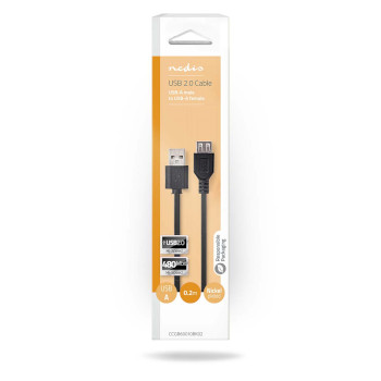 CCGB60010BK02 Usb-kabel | usb 2.0 | usb-a male | usb-a female | 480 mbps | vernikkeld | 0.20 m | rond | pvc | zwar  foto