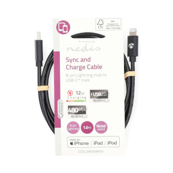 CCGL39650BK10 Lightning kabel | usb 2.0 | apple lightning 8-pins | usb-c™ male | 480 mbps | vernikkeld | 1.0  foto