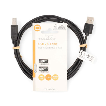 CCGL60101BK20 Usb-kabel | usb 2.0 | usb-a male | usb-b male | 480 mbps | vernikkeld | 2.00 m | rond | pvc | zwart   foto