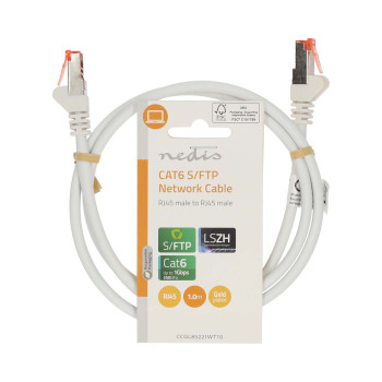 CCGL85221WT10 Cat6 netwerkkabel | rj45 male | rj45 male | s/ftp | 1.00 m | rond | lszh | wit | label  foto