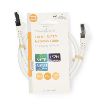 CCGL85520WT05 Cat 8.1 netwerkkabel | s/ftp | rj45 male | rj45 male | 0.50 m | rond | lszh | wit | label  foto