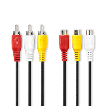 CVGL24305BK20 Composiet videokabel | 3x rca male | 3x rca female | vernikkeld | 480p | 2.00 m | rond | pvc | zwart