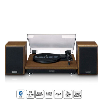 LS-100WD Platenspeler met bluetooth-ontvangst en twee houten speakers