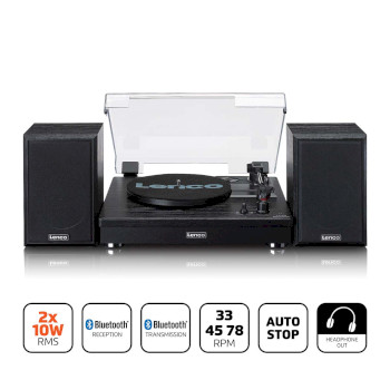 LS-101BK Riemaandrijving houten platenspeler met bluetooth-ontvangst en 2 externe luidsprekers