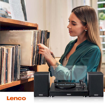 LS-101BK Riemaandrijving houten platenspeler met bluetooth-ontvangst en 2 externe luidsprekers Product foto