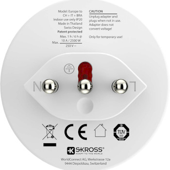 SKR1500272 Reisadapter europa naar zwitserland + italië + brazilië - voor 2- en 3-polige apparaten (a Product foto