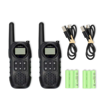 WLTK1050BK Walkie talkie set | 2 handsets | tot 10 km | frequentiekanalen: 8 | ptt / vox | tot 3 uur | koptelef Inhoud verpakking foto