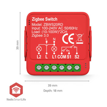 ZBWS20RD Smartlife modules | zigbee 3.0 | 2x100 w | kroonsteen | app beschikbaar voor: android™ / ios Product foto